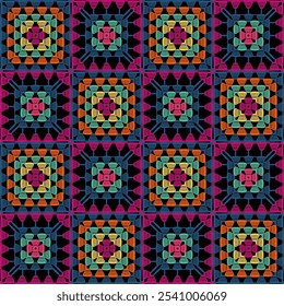 Patrón con crochet granny cuadrado con flores Fondo de pantalla hecho a mano diseño de arte decorativo impresión	