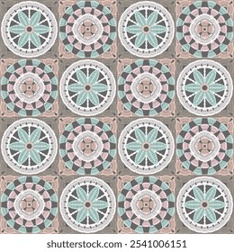 Pattern with crochet granny square with flowers wallpaper handmade decorative art design print	