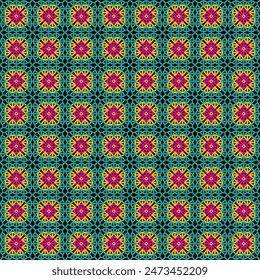 Pattern with crochet granny square wallpaper handmade decorative art design print 