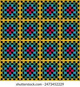 Pattern with crochet granny square wallpaper handmade decorative art design print 