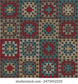 Pattern with crochet granny square wallpaper handmade decorative art design print 