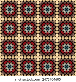 Pattern with crochet granny square wallpaper handmade decorative art design print 