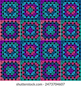 Pattern with crochet granny square wallpaper handmade decorative art design print 