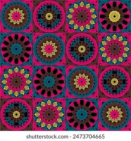 Pattern with crochet granny square wallpaper handmade decorative art design print 