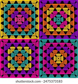 Pattern with crochet granny square wallpaper handmade decorative art design print 