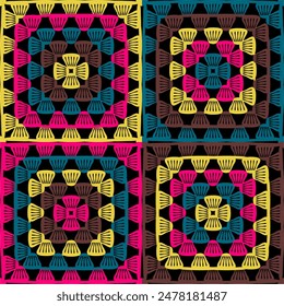 Pattern with crochet granny square wallpaper handmade decorative art design print 