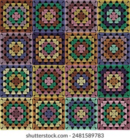 Pattern with crochet granny square wallpaper handmade decorative art design print 