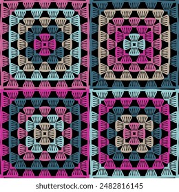 Pattern with crochet granny square wallpaper handmade decorative art design print 