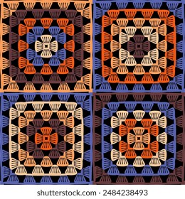 Pattern with crochet granny square wallpaper handmade decorative art design print 
