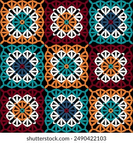 Pattern with crochet granny square wallpaper handmade decorative art design print 