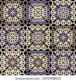 Pattern with crochet granny square wallpaper handmade decorative art design print 