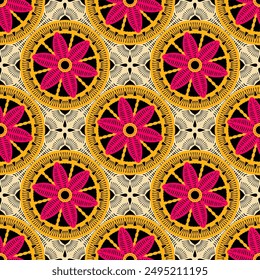 Pattern with crochet granny square wallpaper handmade decorative art design print 