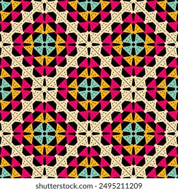 Pattern with crochet granny square wallpaper handmade decorative art design print 
