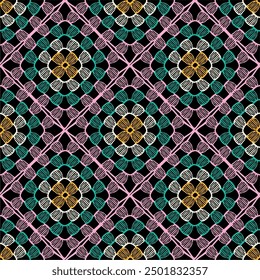 Pattern with crochet granny square wallpaper handmade decorative art design print 