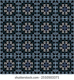 Pattern with crochet granny square wallpaper handmade decorative art design print 