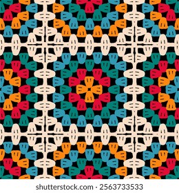Pattern with crochet granny square wallpaper handmade decorative art design print	
