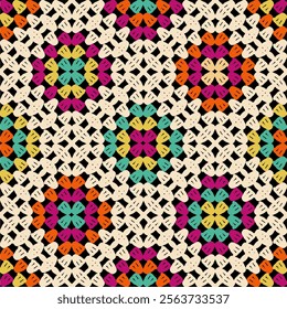 Pattern with crochet granny square wallpaper handmade decorative art design print	
