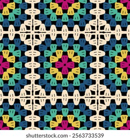 Pattern with crochet granny square wallpaper handmade decorative art design print	
