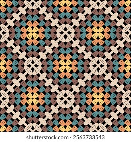 Pattern with crochet granny square wallpaper handmade decorative art design print	
