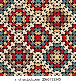 Pattern with crochet granny square wallpaper handmade decorative art design print	

