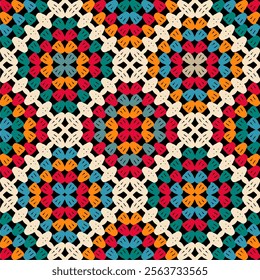 Pattern with crochet granny square wallpaper handmade decorative art design print	
