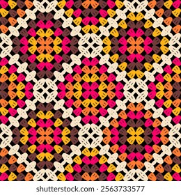 Pattern with crochet granny square wallpaper handmade decorative art design print	
