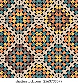 Pattern with crochet granny square wallpaper handmade decorative art design print	
