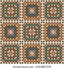 Pattern with crochet granny square wallpaper handmade decorative art design print