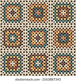 Pattern with crochet granny square wallpaper handmade decorative art design print