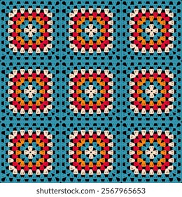Pattern with crochet granny square wallpaper handmade decorative art design print