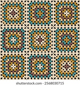  Pattern with crochet granny square wallpaper handmade decorative art design print