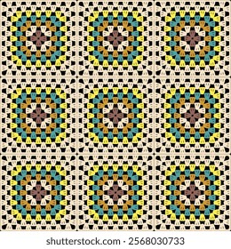  Pattern with crochet granny square wallpaper handmade decorative art design print