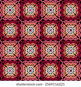 Pattern with crochet granny square wallpaper handmade decorative art design print