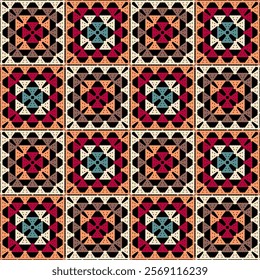 Pattern with crochet granny square wallpaper handmade decorative art design print