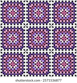 Pattern with crochet granny square wallpaper handmade decorative art design print	
