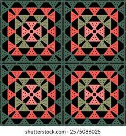  Pattern with crochet granny square wallpaper handmade decorative art design print