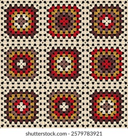  Pattern with crochet granny square wallpaper handmade decorative art design print