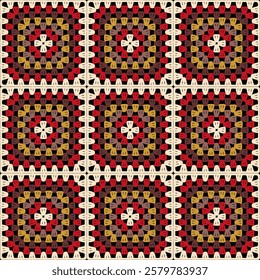  Pattern with crochet granny square wallpaper handmade decorative art design print