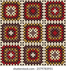  Pattern with crochet granny square wallpaper handmade decorative art design print