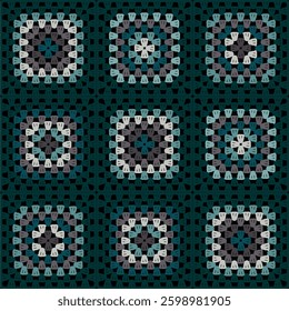 Pattern with crochet granny square wallpaper handmade decorative art design print	
