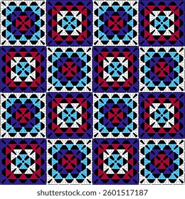  Pattern with crochet granny square wallpaper handmade decorative art design print