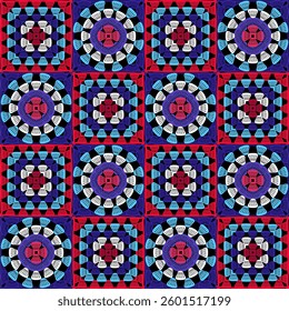  Pattern with crochet granny square wallpaper handmade decorative art design print