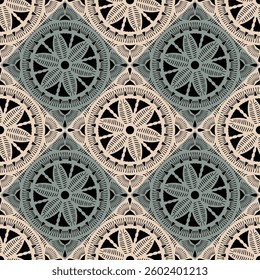 Pattern with crochet granny square wallpaper handmade decorative art design print	
