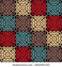 Pattern with crochet granny square wallpaper handmade decorative art design print	
