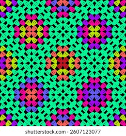 Pattern with crochet granny square wallpaper handmade decorative art design print	
