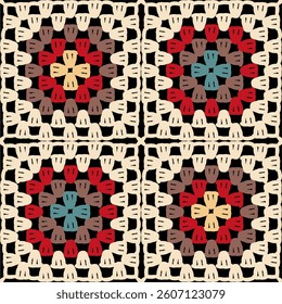 Pattern with crochet granny square wallpaper handmade decorative art design print	
