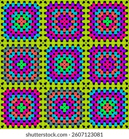 Pattern with crochet granny square wallpaper handmade decorative art design print	
