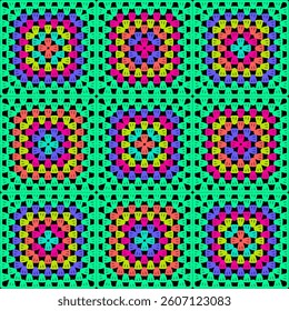 Pattern with crochet granny square wallpaper handmade decorative art design print	
