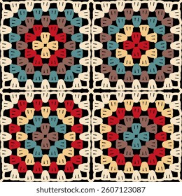 Pattern with crochet granny square wallpaper handmade decorative art design print	
