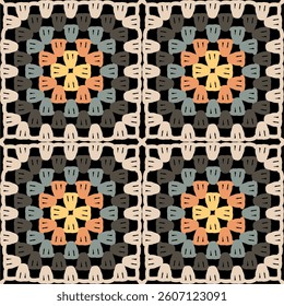 Pattern with crochet granny square wallpaper handmade decorative art design print	
